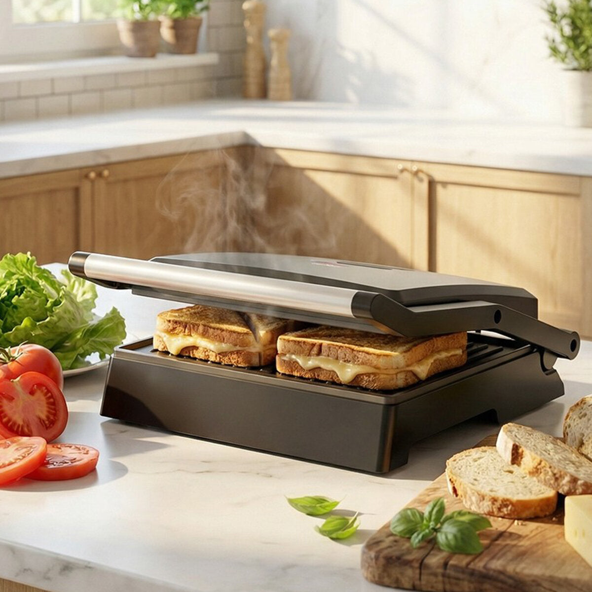 ELEKTRİKLİ TOST MAKİNESİ 4 DİLİM 180° AÇILIR ÜST GÖVDE = IZGARA KULLANIM 1000W SSM-2594 (5643)