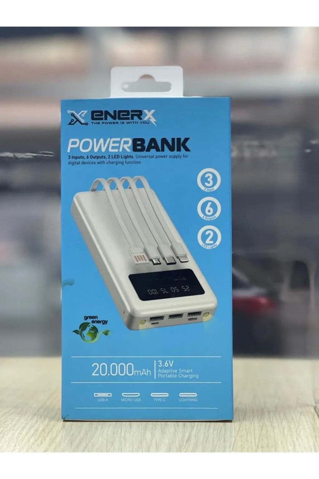 Enerx ENR-P20DC 20000 mAh 2.1 Amper Dahili Kablolu Powerbank Siyah (5643)