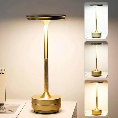 Eskitme Gold Kasa Dokunmatik Şarjlı Masa Lambası – 3 Renk Işık Modlu, LED Aydınlatmalı, Modern & Dekoratif Abajur (5643)