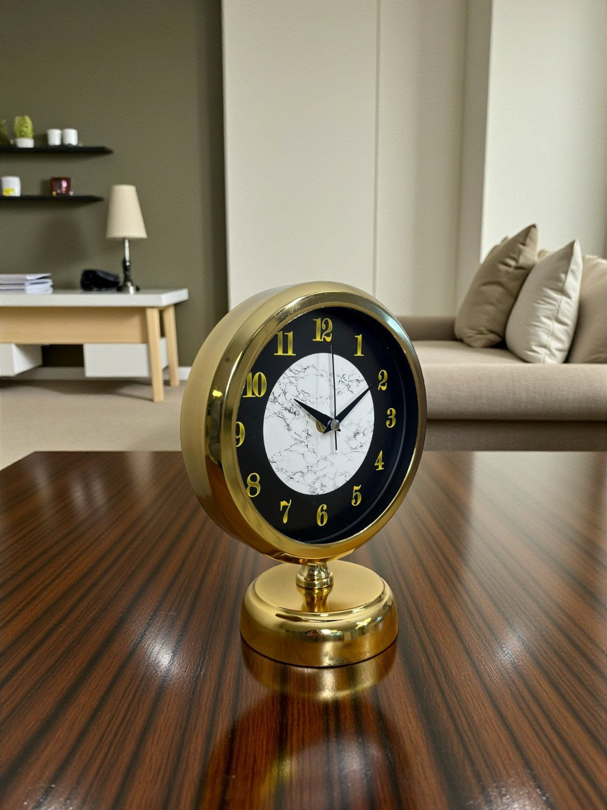 Mermer Işıltısı Gold 25 x 20 Cm Metal Masa Saati