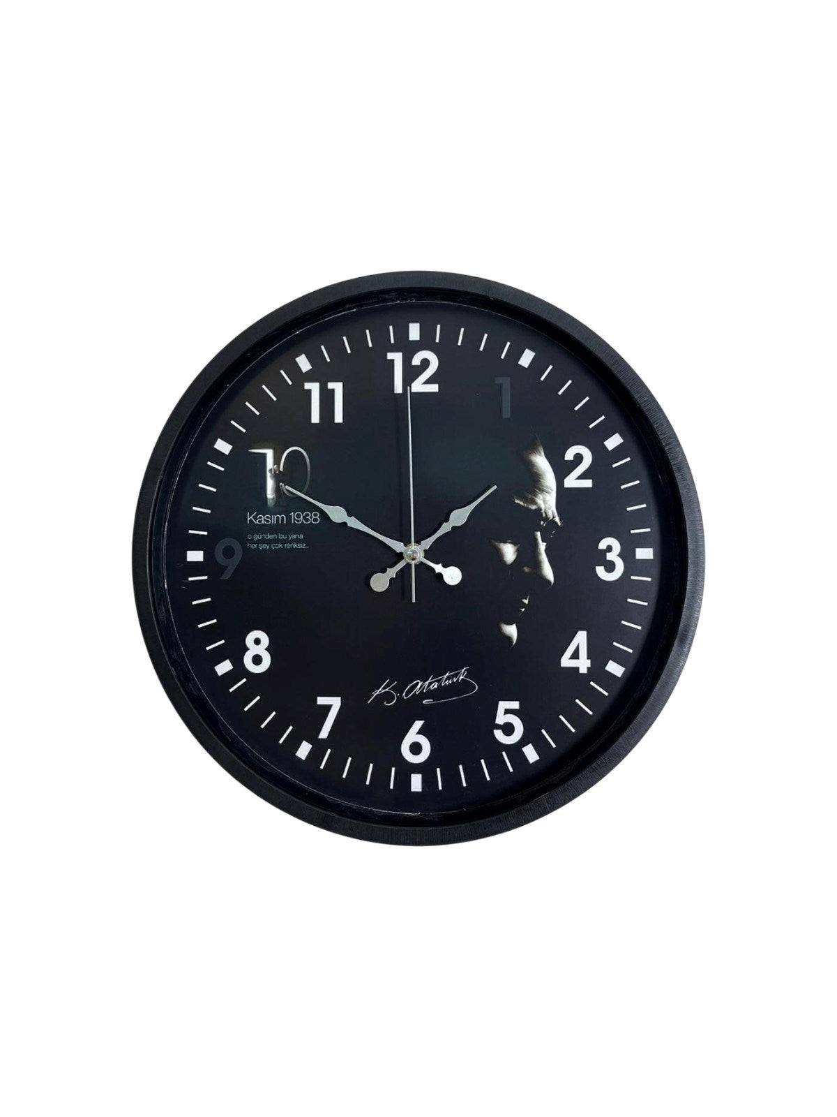 Atatürk Tasarımlı Siyah 36 Cm Premium Duvar Saati