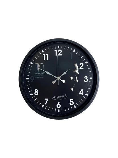 Atatürk Tasarımlı Siyah 36 Cm Premium Duvar Saati