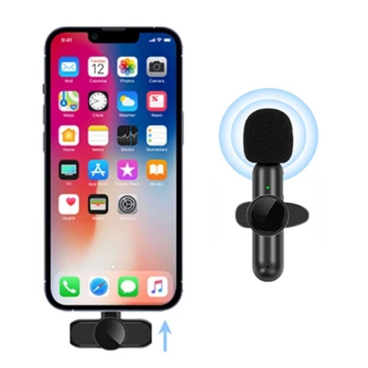 BUFFER® Type C Uyumlu İphone Dönüştürücülü Kablosuz Yaka Mikrofonu Android ve İphone Uyumlu Mini Mikrofon