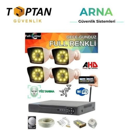 4 Kameralı Güvenlik Seti - 5mp Sony Lensli Full Hd Gece Renkli Görüşlü Güvenlik Kamerası Sistemi Cepten Izle