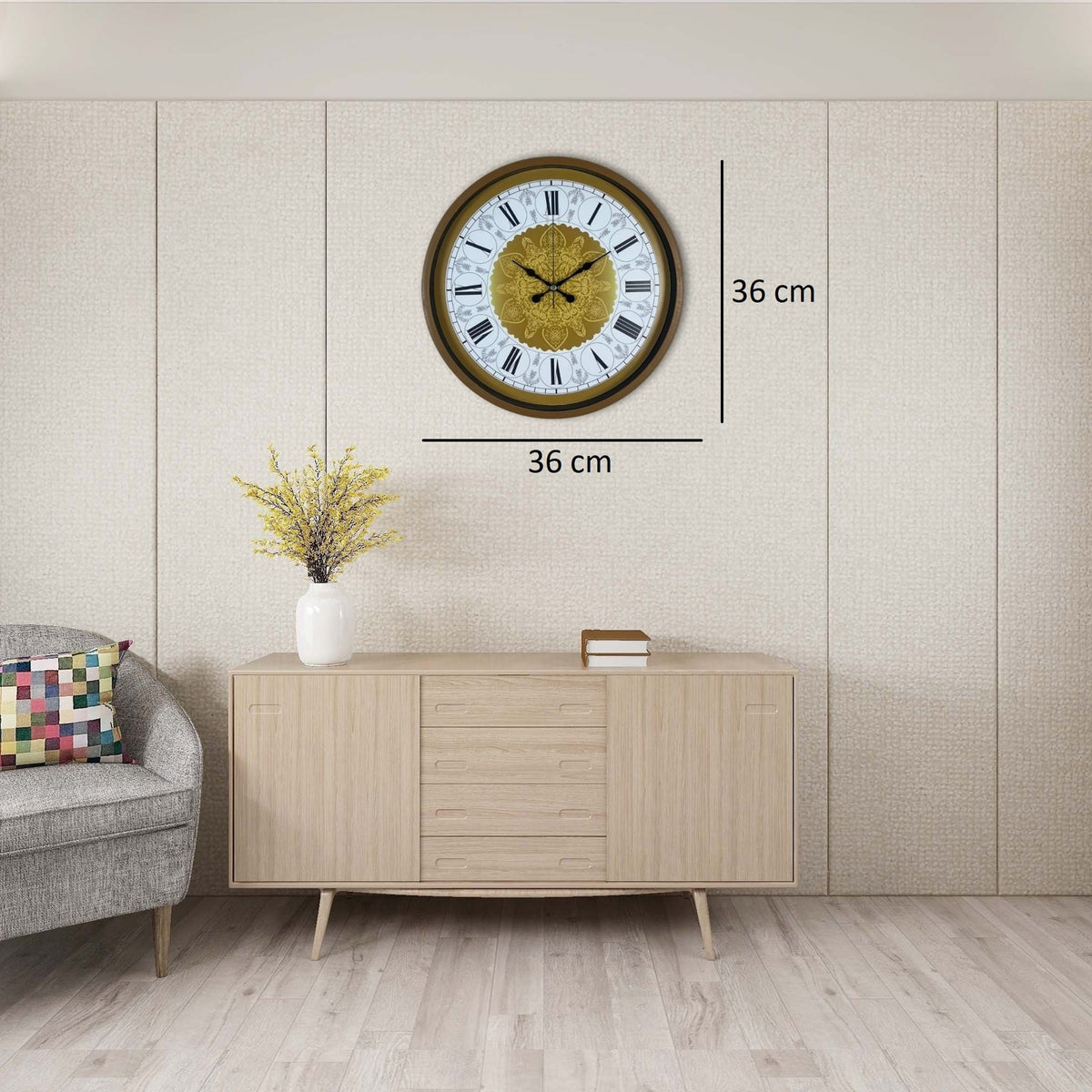 Kahverengi 36 Cm Desenli Duvar Saati