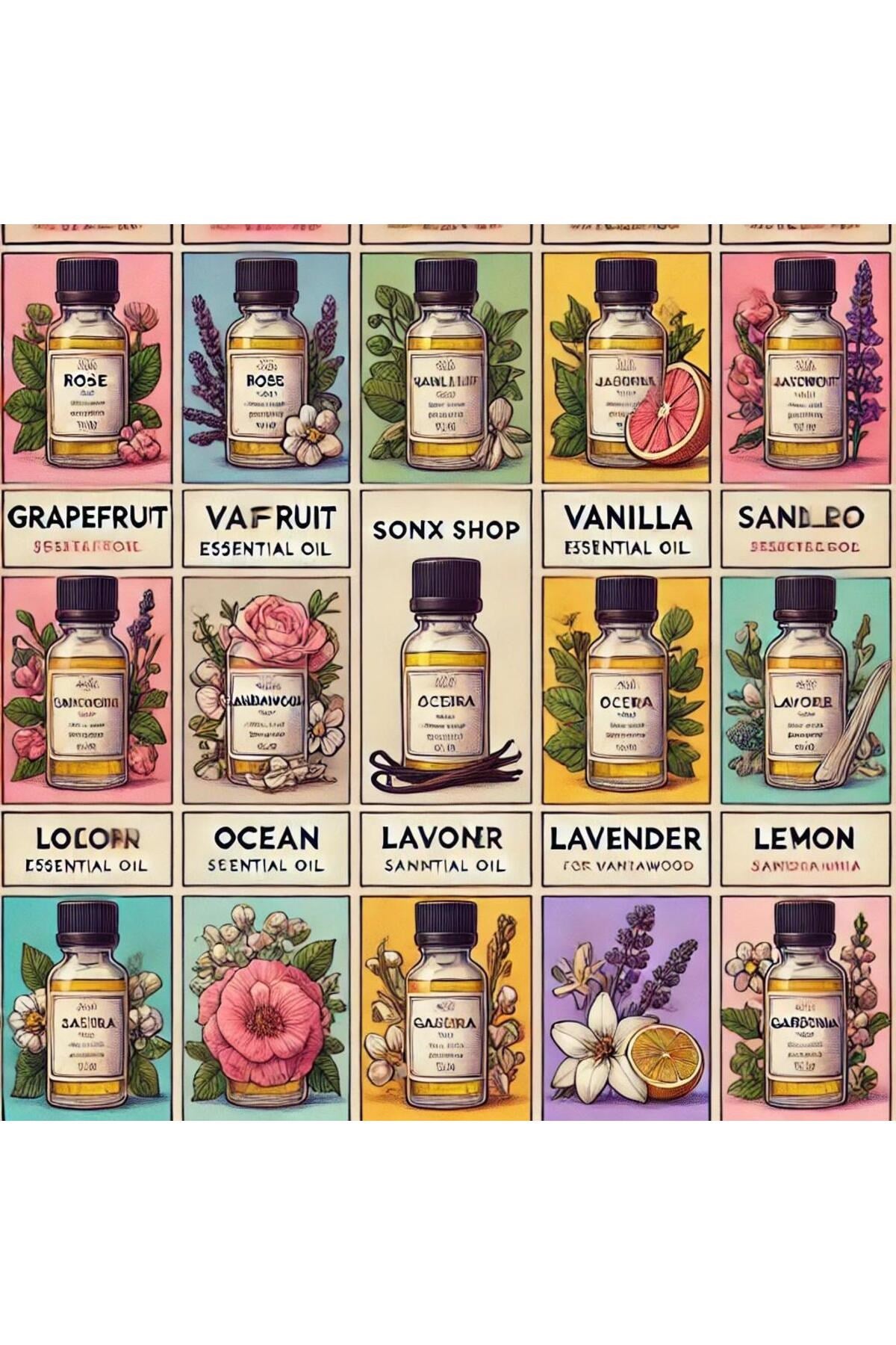 Favori 10'lu Set Esansiyel Uçucu Yağ Buhurdanlık Hava Nemlendirici Aroma Difüzörü Kokusu Esans