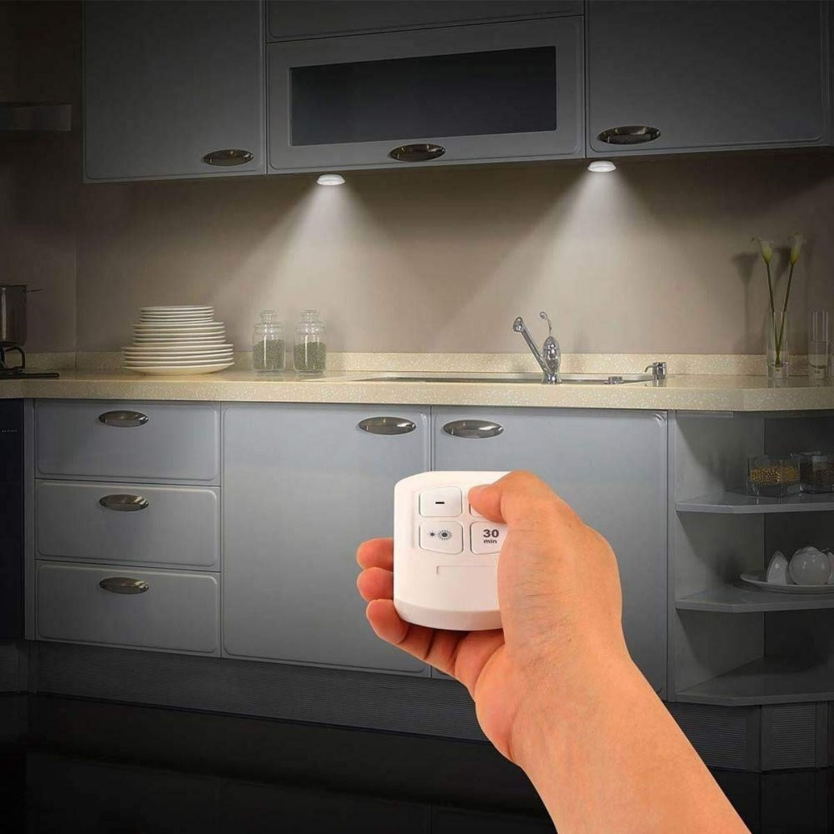 BUFFER® 3lü Uzaktan Kumandalı Pilli Yapışkanlı Kablosuz Led Spot Lambalar