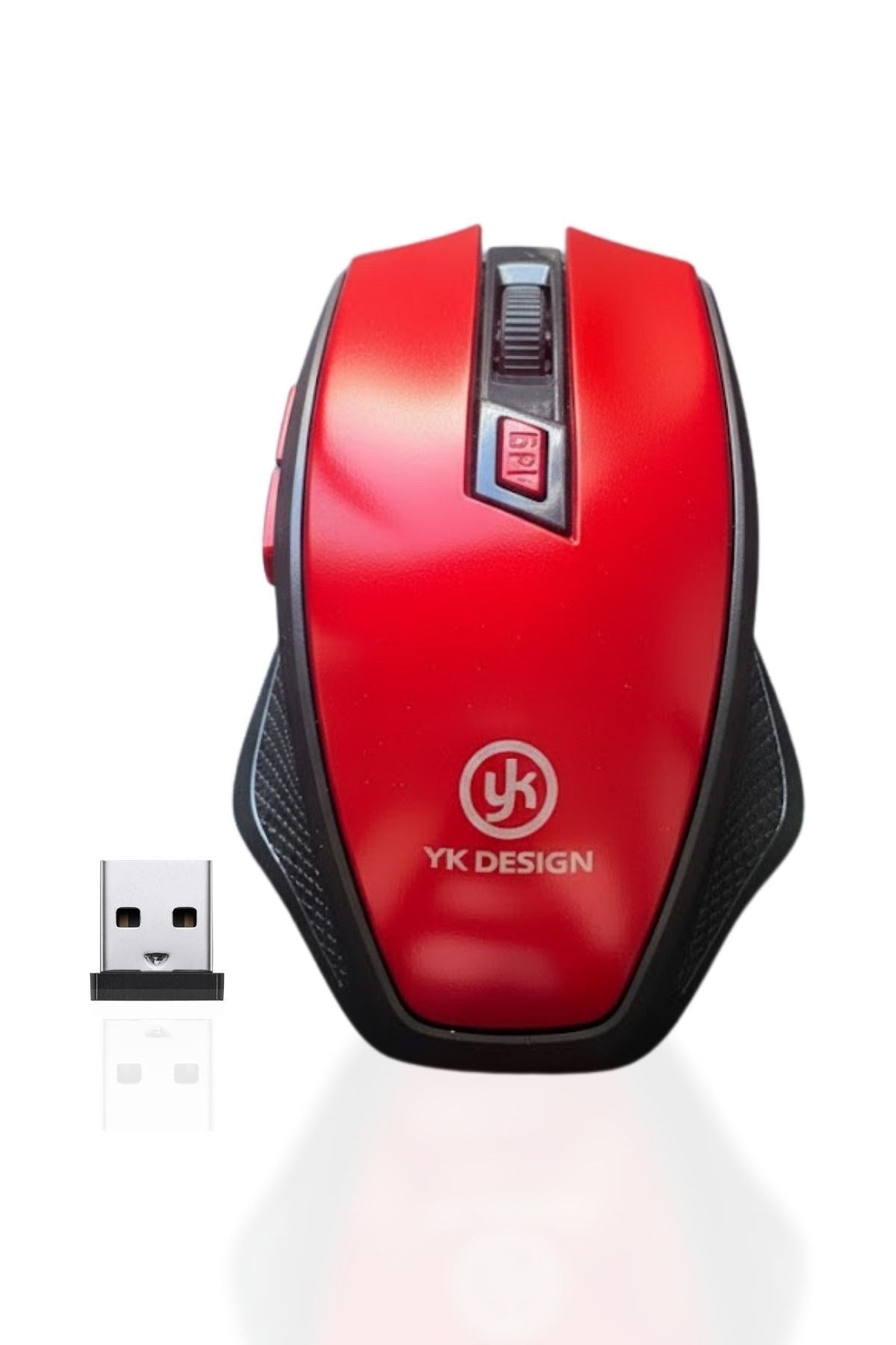 BUFFER® Kırmızı Renkli Baş Parmak Destekli Ergonomik Sessiz Kablosuz Mouse – USB Alıcılı, Ofis ve Oyun İçin Konforlu Bilgisayar Faresi MS6300