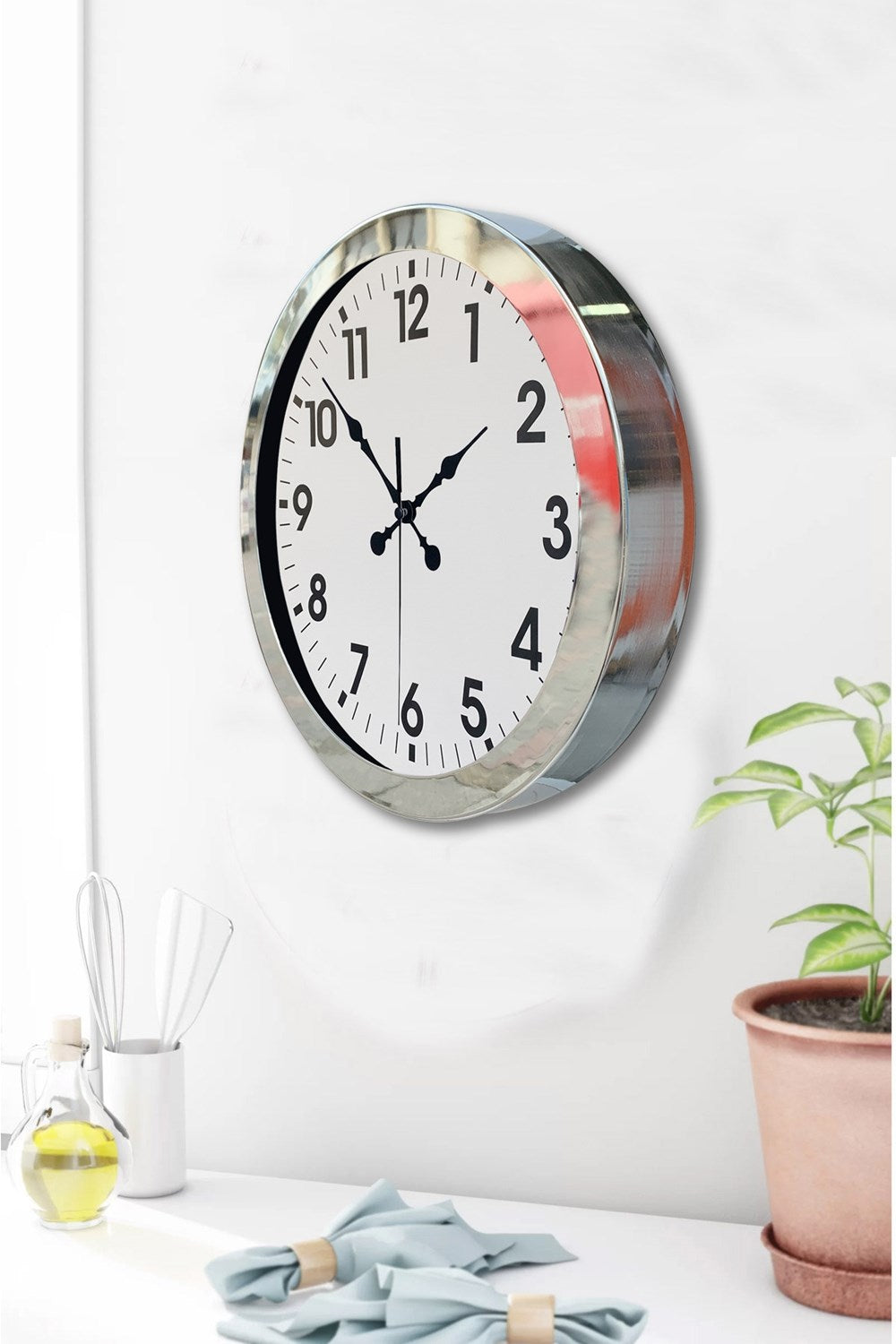 36 cm Krom Metal Standart Duvar Saati
