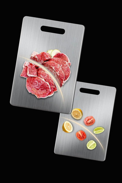 BUFFER® 2 Boy Paslanmaz Çelik Leke Tutmaz,Kırılmaz,Antibakteriyel,Elde ve Bulaşık Makinesinde Yıkanabilen Meyve,Sebze,Et,Tavuk Kesim Panosu