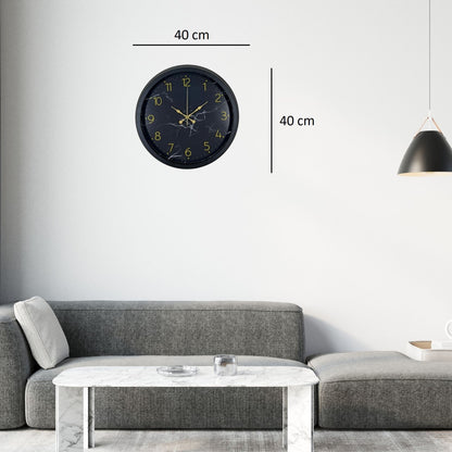 Siyah 40 Cm Mermer Desenli Metal Duvar Saati