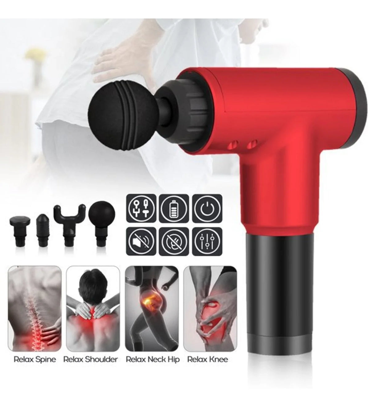 Fascial Gun RH-320 6 Kademe Hız Ayarlı, 4 Parça Başlıklı, Usb Şarjlı, Masaj Tabanca Aleti (5643)