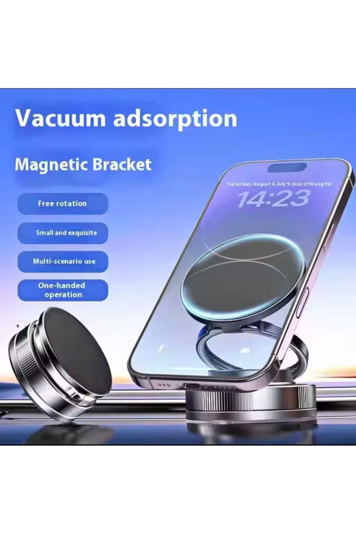  Ultra Güçlü Vakumlu Manyetik Telefon Tutucu – 360° Döner, Tek Elle Kullanım!