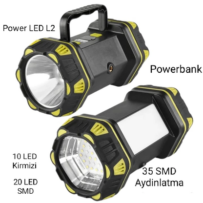 F.b.ı F-262 Yeni Güçlü Çift Taraflı Taşınabilir Spot Ve Işıldak Usb Powerbank Şarjlı Fener