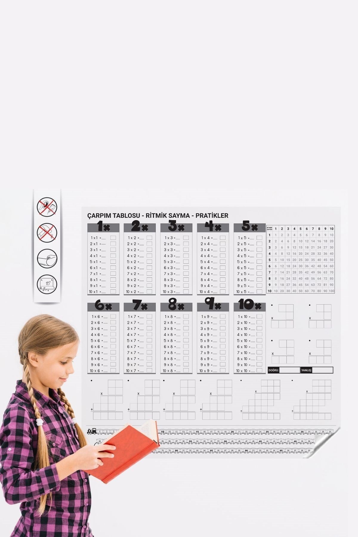 BUFFER® Çarpım Tablosu Ezberleme Manyetik Duvar Stickerı 105 x 100 cm