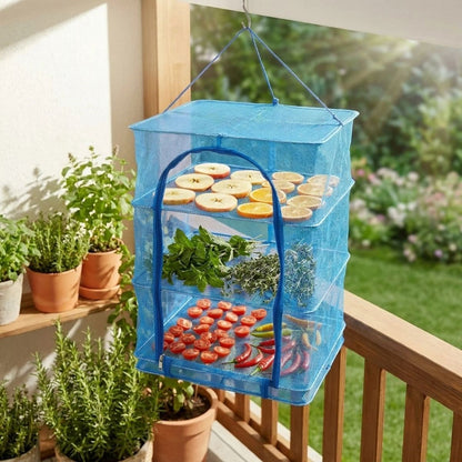 BUFFER® 3 Katlı Fermuarlı Sebze Meyve Kurutucu File – 40x40 cm Katlı Askılı Kurutma Filesi (52 cm Uzunluk)