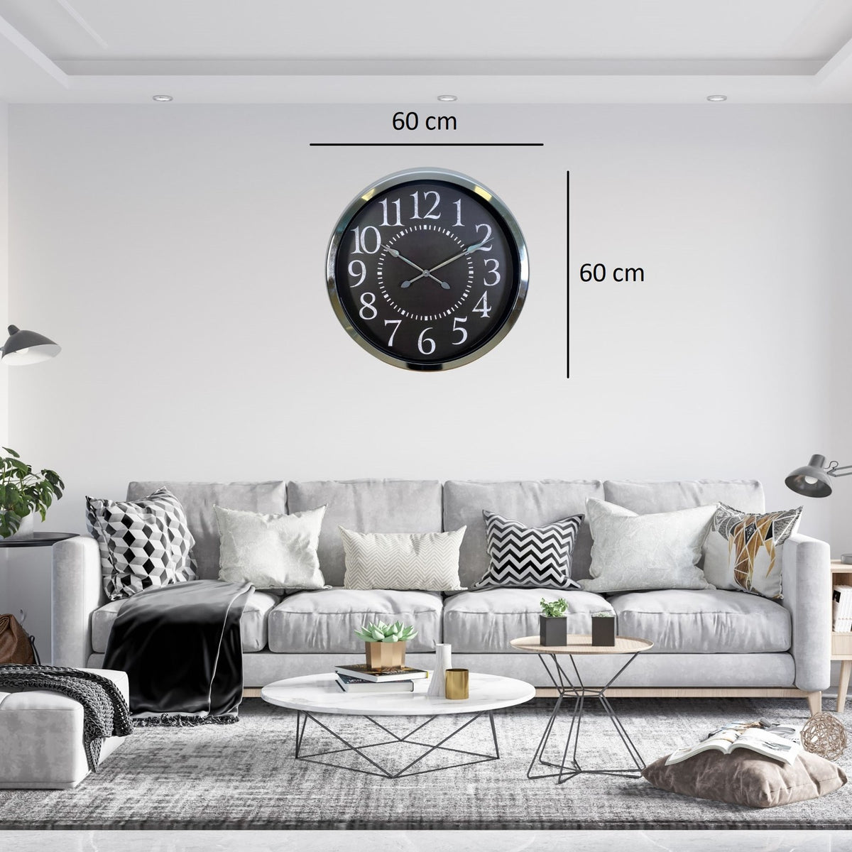 Silver Elegance Dekoratif 60 x 60 Cm Metal Duvar Saati
