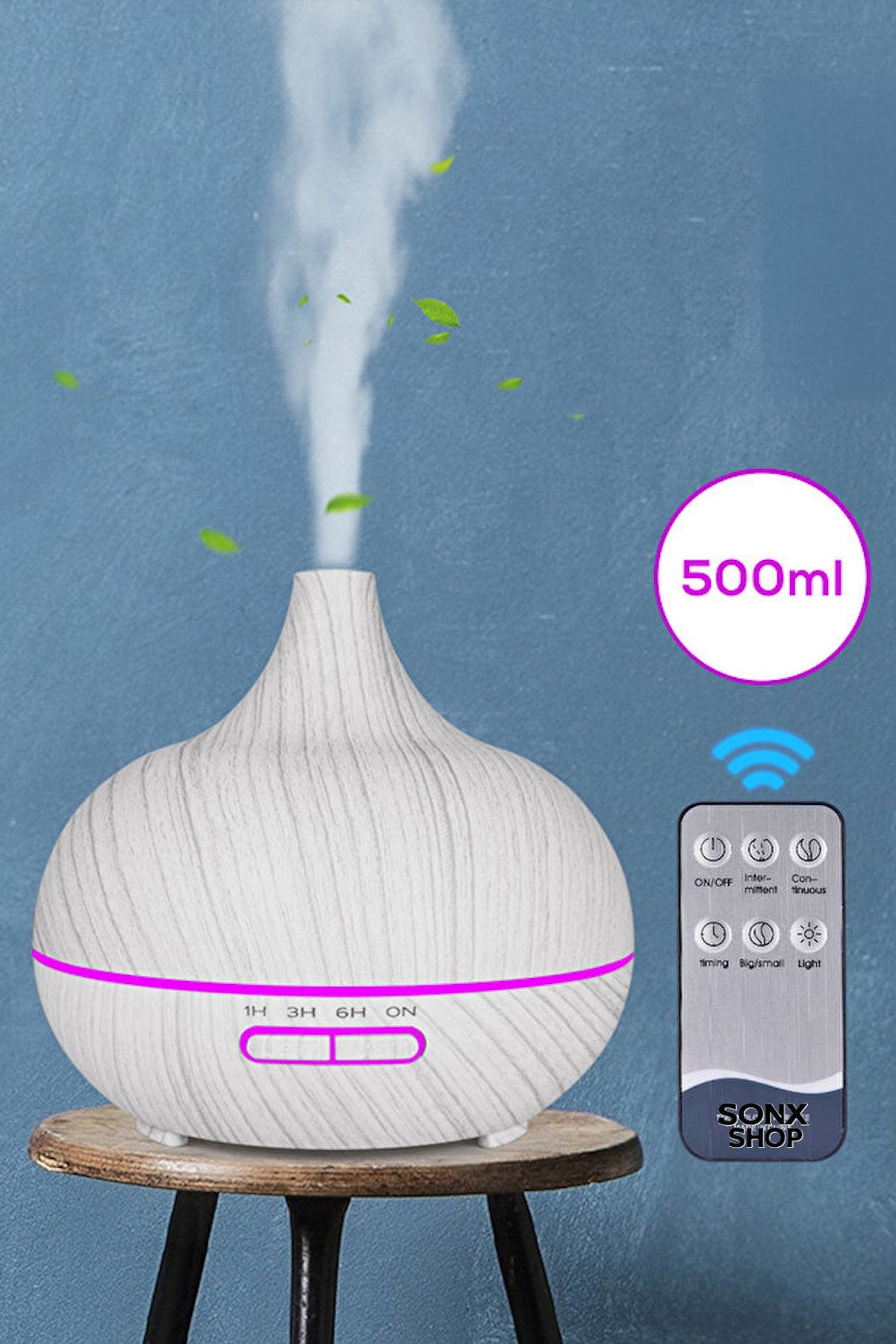 Aroma Difüzör Gece Işığı 7 Led Nemlendirici Kumandalı 550 ml Buhar Makinesi