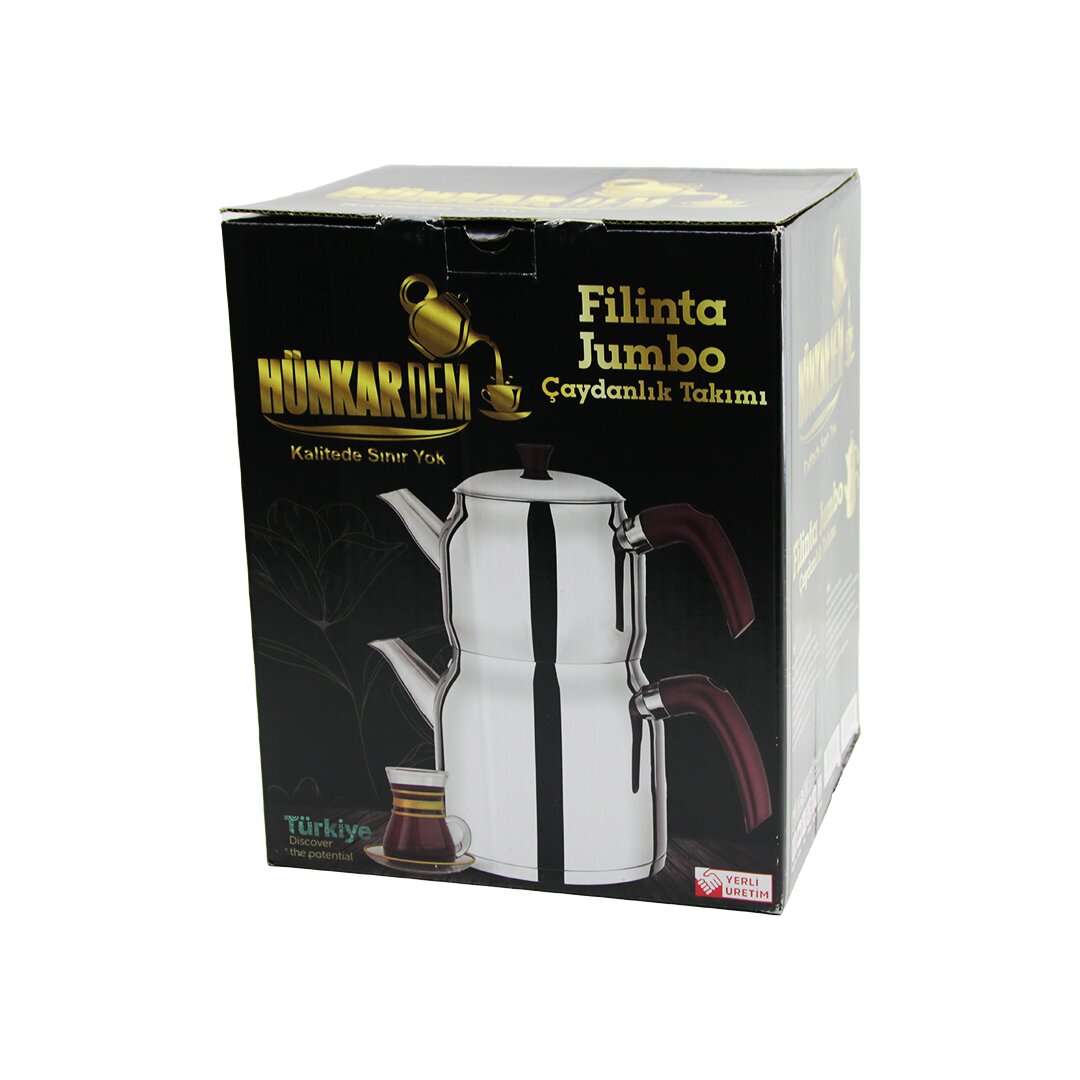 FİLİNTA JUMBO BOY ÇELİK ÇAYDANLIK SETİ ÇİFT KAPAKLI RENKLİ BAKALİT KULP ÜST DEMLİK: 2LT - ALT SULUK: 4LT KENDİNDEN SÜZGEÇLİ (5643)