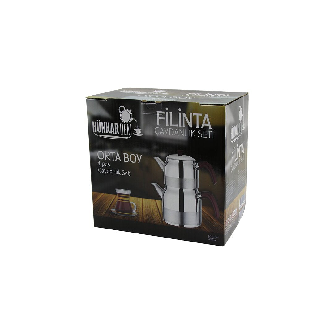 FİLİNTA ORTA BOY ÇELİK ÇAYDANLIK SETİ ÇİFT KAPAKLI RENKLİ BAKALİT KULP ÜST DEMLİK: 1.25LT - ALT SULUK: 2.25LT KENDİNDEN SÜZGEÇLİ (5643)