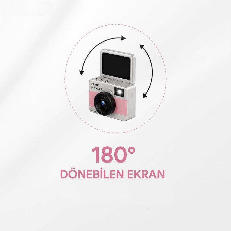 Mini Dijital Retro Kamera - Dönebilen Ekran - Flaşlı