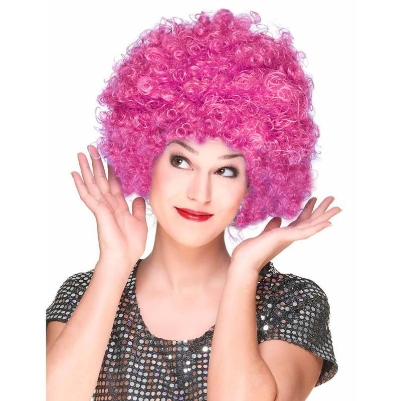 Fuşya Renk Kıvırcık Afro Bonus Peruk Saç Parti Peruğu (5643)
