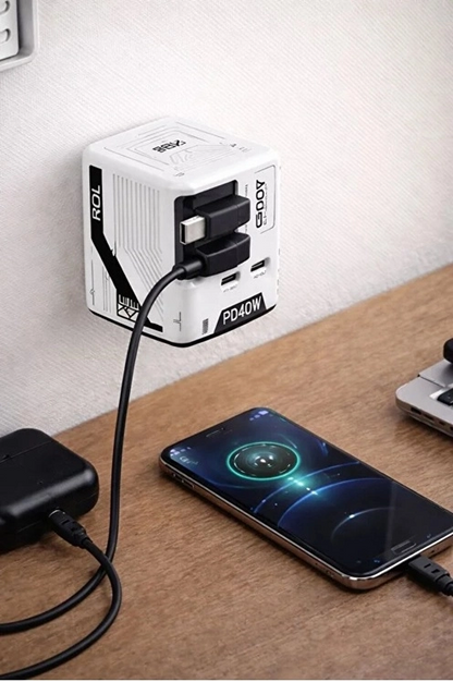 Gan+ Pd 40w Hızlı Şarj Adaptörü Çoklu Çıkış Usb-c Lightning Kablolu Hızlı Şarj Cihazı Ev Ofis Uyumlu Turuncu