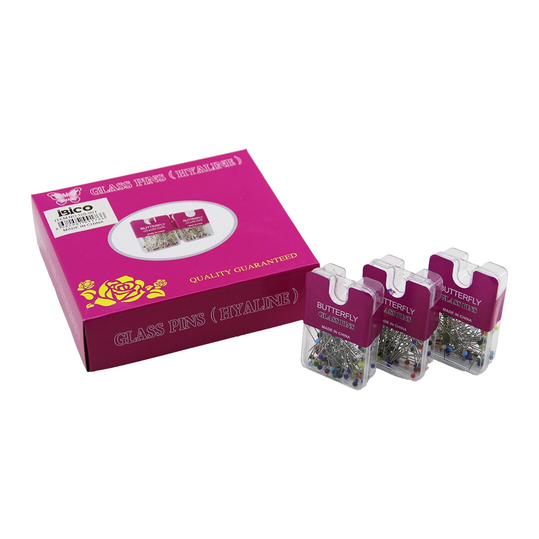 GLASS PINS HYALINE BUTTERFLY 1200 ADET RENKLİ TOPLU BAŞÖRTÜ İĞNESİ ŞEFFAF PLASTİK ASKILIKLI KUTULU (5643)