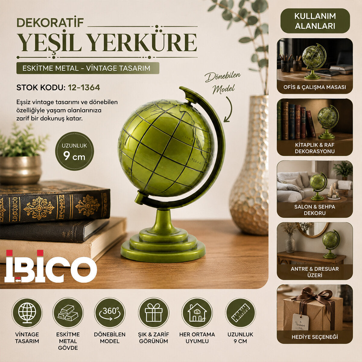 GLOBE KÜÇÜK METAL DÜNYA BİBLOSU - DEKORATİF SÜS EŞYASI (5643)