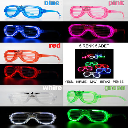 Glow Model Led Işıklı Parti Gözlüğü 3 Modlu 5 Renk 5 Adet (5643)