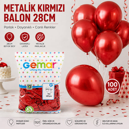 GM-110-53 METALİK - KIRMIZI BALON 11'' - 28CM - 100 PARÇA (5643)