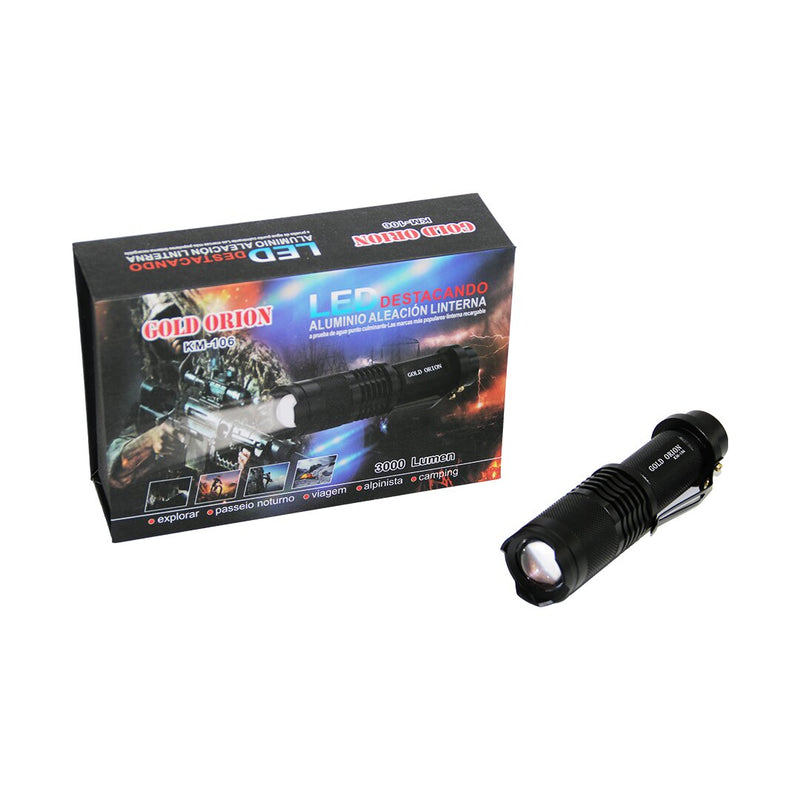 GOLD ORION KM-106 ZOOMLU EL FENERİ FİŞLİ PİL ŞARJ CİHAZLI SİYAH METAL KASA 12.5CM 3000 LUMEN (5643)