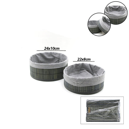 GRİ 2 BOY YUVARLAK BAMBU KENAR ORGANİZER SEPET AHŞAP ALTLIK - BEZLİ ÇAP=22X24CM (5643)