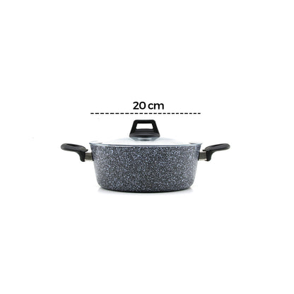 GRİ 7 PARÇA GRANİT TENCERE - TAVA SETİ 20-24CM DERİN - 27CM BASIK CAM KAPAK TENCERE - 26CM TAVA (5643)