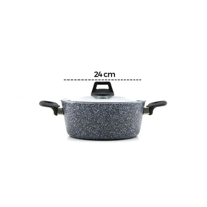 GRİ 7 PARÇA GRANİT TENCERE - TAVA SETİ 20-24CM DERİN - 27CM BASIK CAM KAPAK TENCERE - 26CM TAVA (5643)