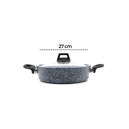 GRİ 7 PARÇA GRANİT TENCERE - TAVA SETİ 20-24CM DERİN - 27CM BASIK CAM KAPAK TENCERE - 26CM TAVA (5643)