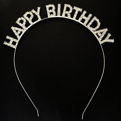 Gümüş Kristal Taşlı Happy Birthday Doğum Günü Tacı İthal Ürün A Kalite 17x16 cm (5643)