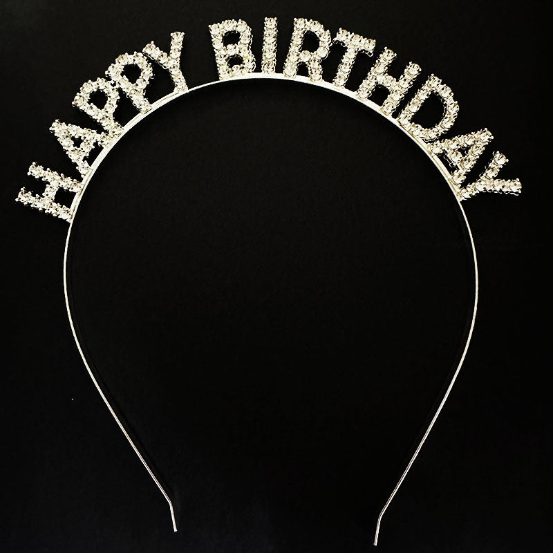 Gümüş Kristal Taşlı Happy Birthday Doğum Günü Tacı İthal Ürün A Kalite 17x16 cm (5643)