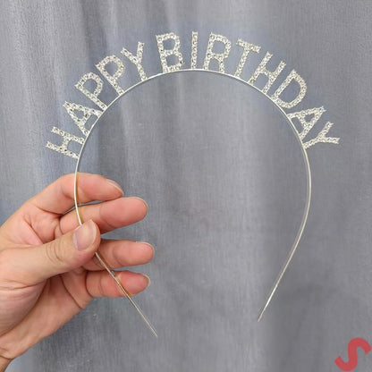 Gümüş Kristal Taşlı Happy Birthday Doğum Günü Tacı İthal Ürün A Kalite 17x16 cm (5643)