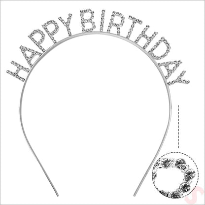 Gümüş Kristal Taşlı Happy Birthday Doğum Günü Tacı İthal Ürün A Kalite 17x16 cm (5643)