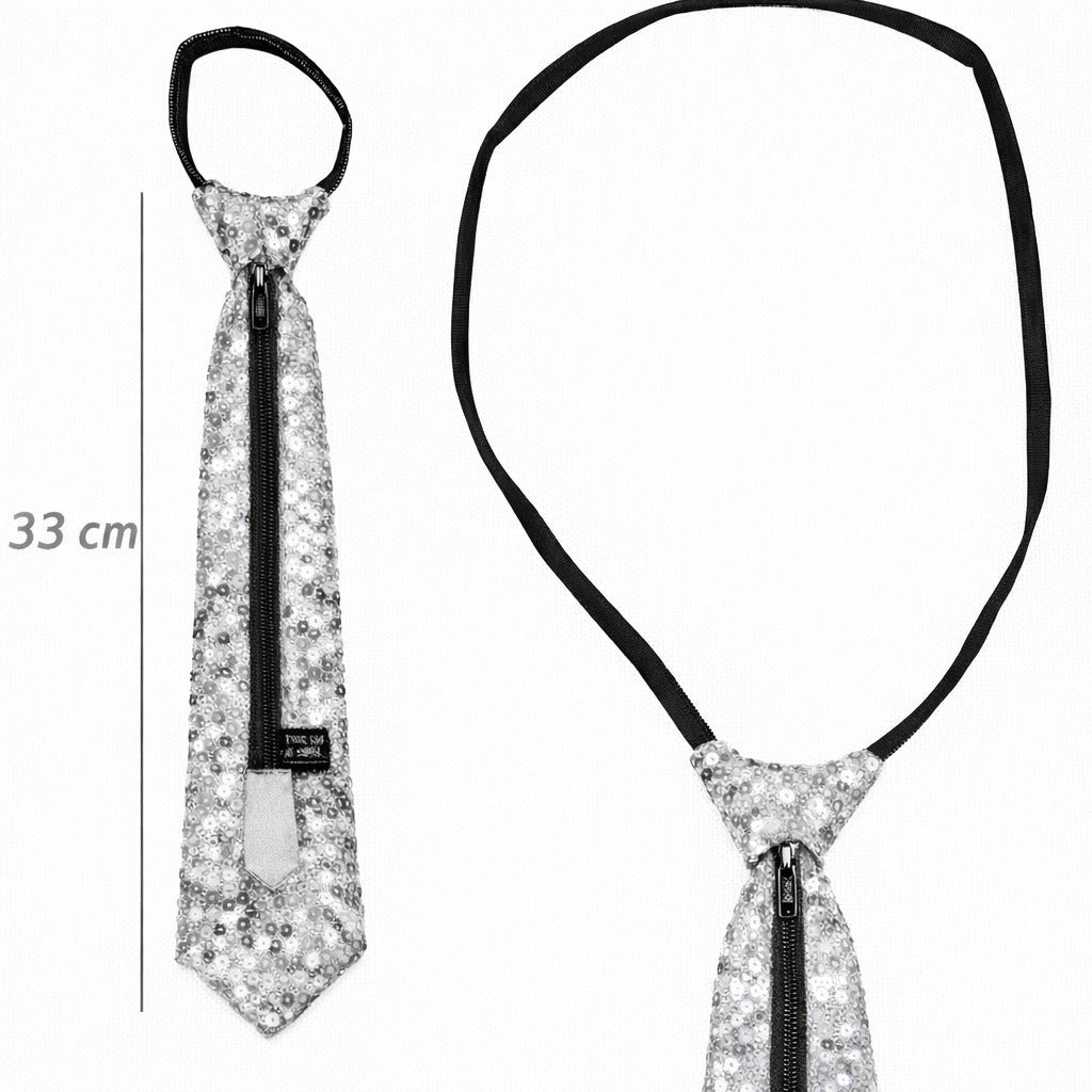 Gümüş Renk Pul Payetli Işıltılı Parti Kravatı 33 cm (5643)