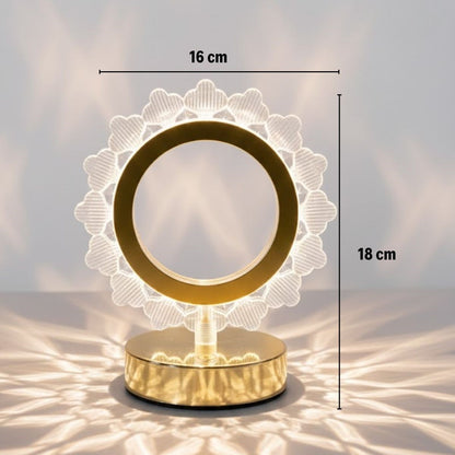 Güneş Şeklinde Kristal LED Masa Lambası – Dokunmatik, 3 Renk Işık Modlu, Şarjlı Mini Dekoratif Gece Lambası (5643)