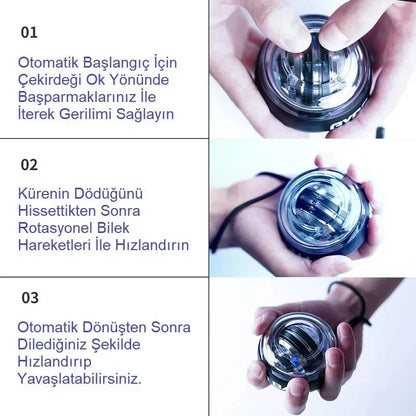 Gyro Ball El Bilek Egzersiztopu Otomatik Jiroskop Kol Kuvvet Spor Ekipmanı (5643)