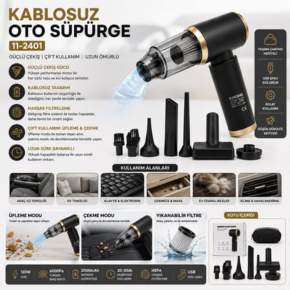 HANDHELD VACUUM CLEANER 2İN1=ÇEKME - ÜFLEME OTO - ARAÇ - EV EL TİPİ SÜPÜRGE ŞARJLI MİNİ - TAŞINABİLİR KH-128 (5643)