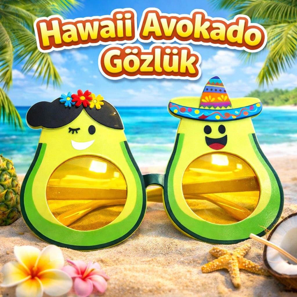 Hawaii Temalı Avokado Gözlük – Kostüm & Parti Gözlüğü (5643)