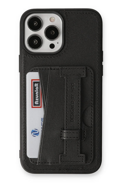 HDD Apple iPhone 13 Pro Kılıf HD Deri Kartvizitli Kapak - Siyah