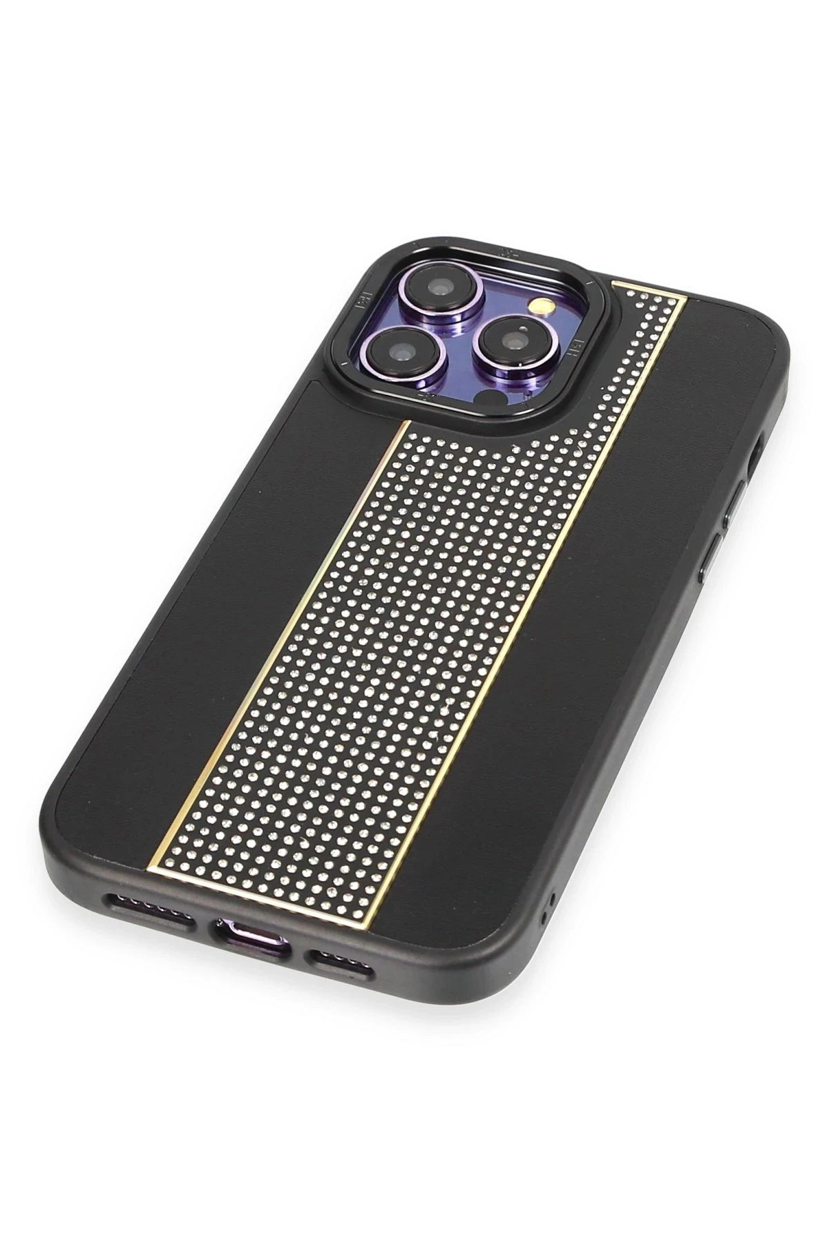HDD Apple iPhone 14 Pro Max Kılıf HBC-160 Almera Taşlı Kapak - Siyah