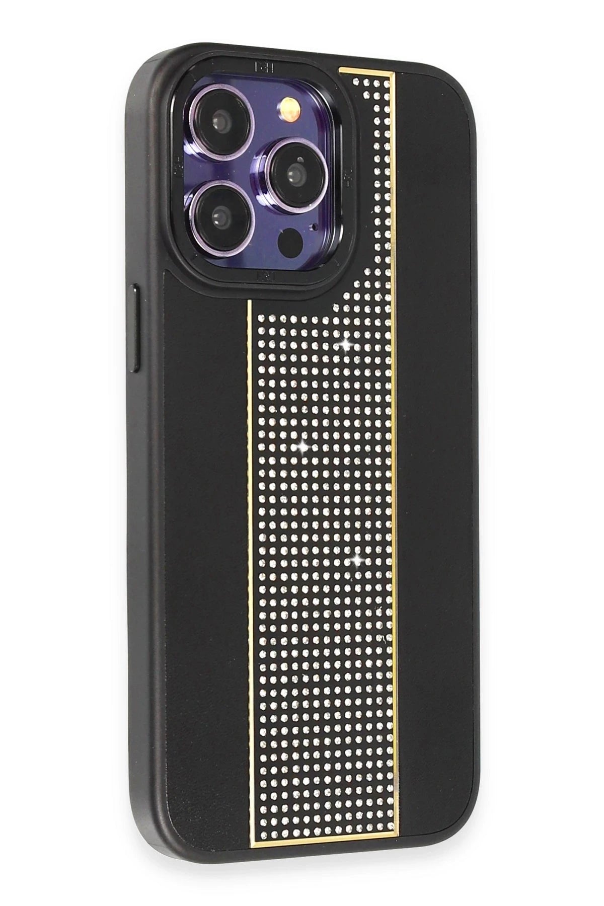 HDD Apple iPhone 14 Pro Max Kılıf HBC-160 Almera Taşlı Kapak - Siyah