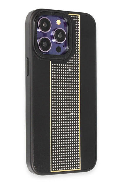 HDD Apple iPhone 14 Pro Max Kılıf HBC-160 Almera Taşlı Kapak - Siyah