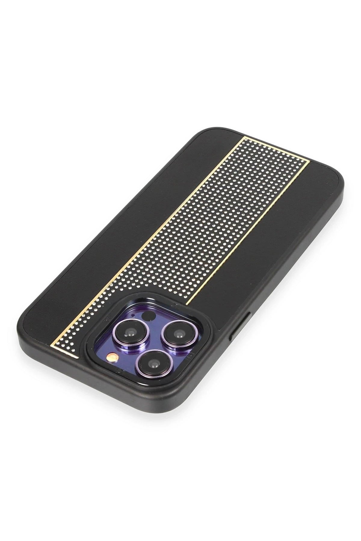 HDD Apple iPhone 14 Pro Max Kılıf HBC-160 Almera Taşlı Kapak - Siyah